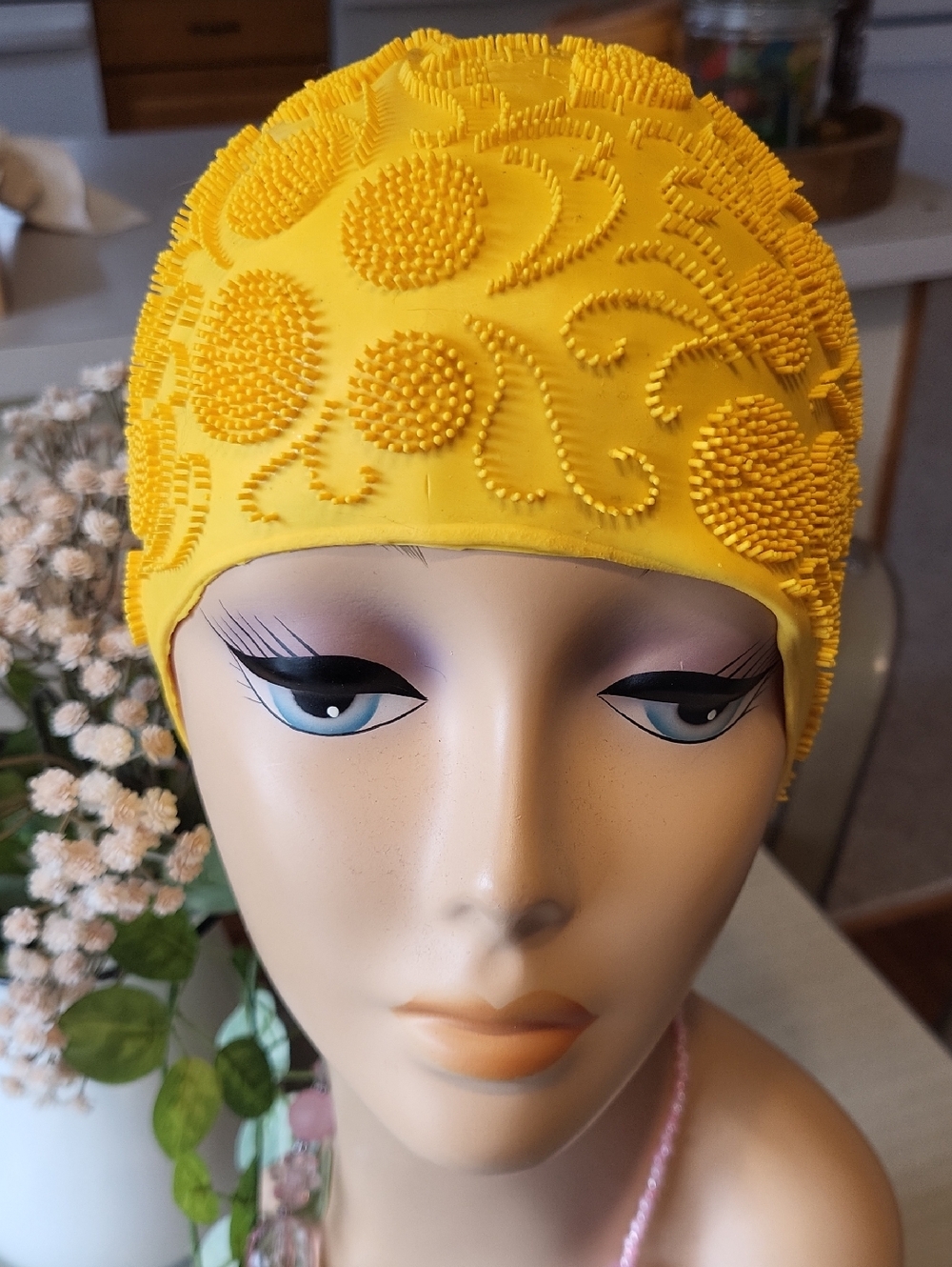 Vintage 50's Kleinert's Inc. Yellow Rubber Swimmers Cap